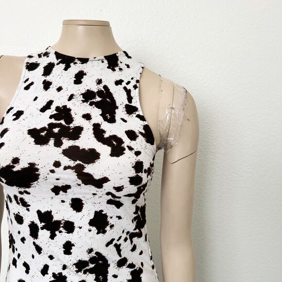 [Urban Outfitters] Motel Ardilla Cow Print Ruched High Neck Tank Mini Dress XS - Picture 9 of 12